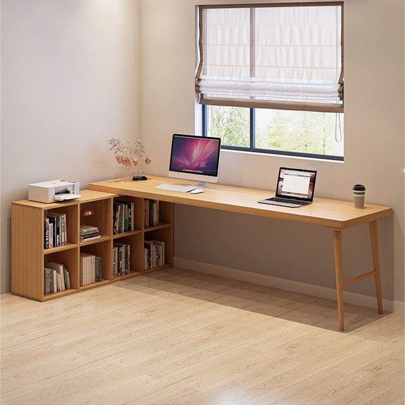 Solid Wood Rectangular Writing Desk Modern Office Meeting Desk with Bookcase Clearhalo 'furn' 'furn_office_desk' 'Furniture' 'Office Desks' 'Office Furniture' 'office_desk' 1200x1200_b6b6a0cc-3114-4663-94ce-58075fd96c92