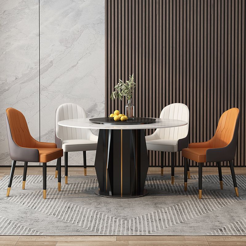 Modern Round Dining Table Sintered Stone Table with Wood Leg for Home