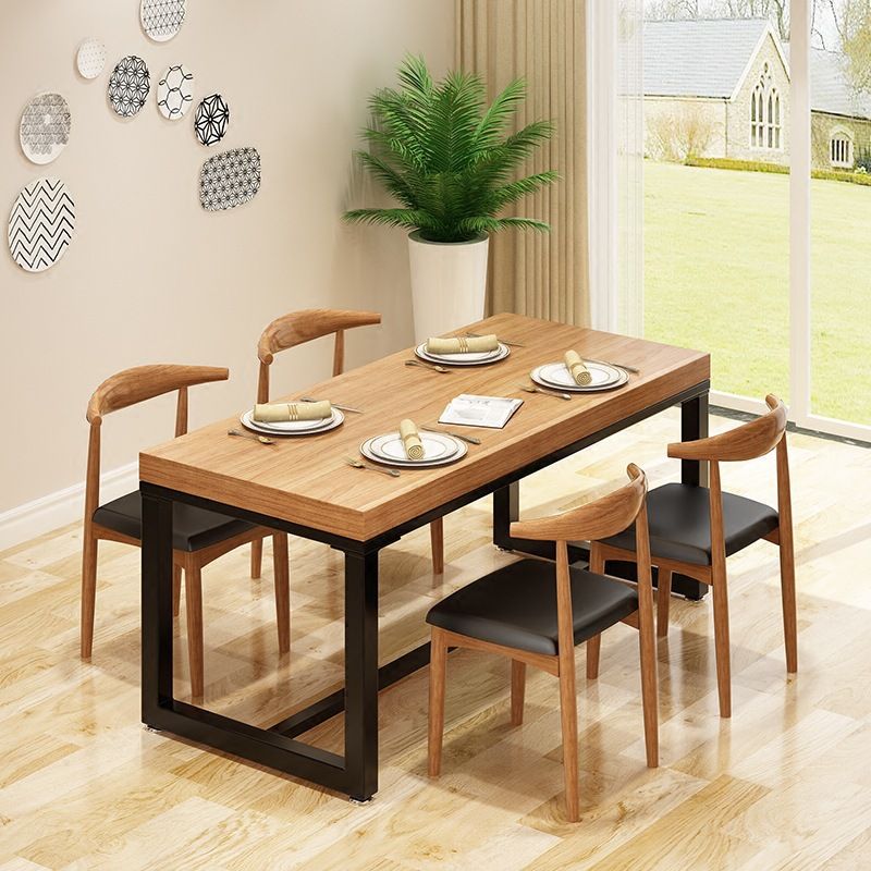 Industrial Natural Finish Dining Table Indoor Rectangle Table with Metal Base Clearhalo 'Dining Tables & Seating' 'Dining Tables' 'dining_table' 'furn' 'furn_dining_table' 'Furniture' 'Kitchen & Dining Furniture' 1200x1200_b6b78094-35d0-4c21-a4fb-61b2a97f7550