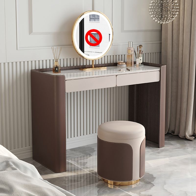 Glam Slate Top Makeup Vanity Set 2-Drawer Vanity Makeup Dressing Table Set