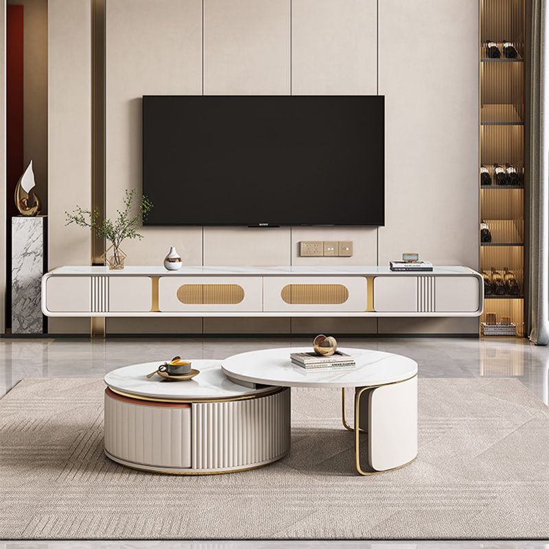 Abstract Coffee Cocktail Table with Storage Drawers White Slate