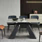 Table de salle à manger rectangulaire, plateau moderne en pierre grise avec base en métal noir