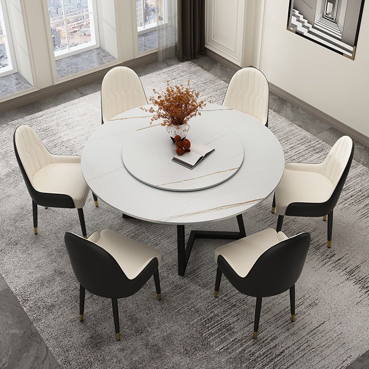 Round Sintered Stone Dining Table Modern Furniture with Double Pedestal for Home Clearhalo 'Dining Tables & Seating' 'Dining Tables' 'dining_table' 'furn' 'furn_dining_table' 'Furniture' 'Kitchen & Dining Furniture' 1200x1200_b6c19989-4121-4b79-b3b2-e6f4237a6c21