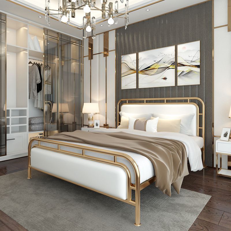 Zeitgenössisches Metall Open-Frame-Standardbett mit rechteckigem Kopfteil