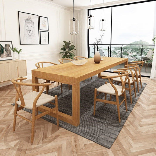 Mesa de comedor de comedor de sitio de madera maciza moderna mesa de comedor de base rectangular en natural