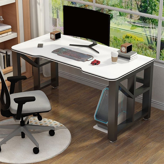 Modern Gaming Desk Antique Finish Wooden Writing Desk with Metal Legs Clearhalo 'furn' 'furn_office_desk' 'Furniture' 'Office Desks' 'Office Furniture' 'office_desk' 1200x1200_b6c8f253-8159-4f44-9bf0-2ec799f99295