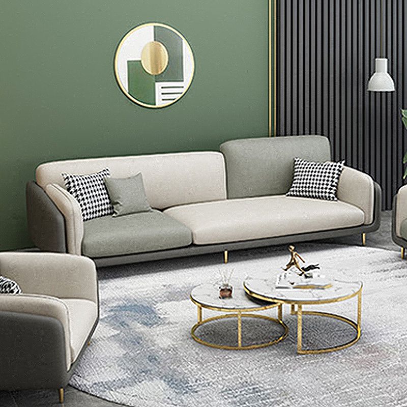 Living Room Faux Leather Sofa Modern Green and White Couch with Brass Legs Clearhalo 'furn' 'furn_sofas' 'Furniture' 'furniture_sofas' 'Living Room Furniture' 'Sofa' 'sofas' 1200x1200_b6ca7f05-315c-45a8-aea8-902a1cfad678