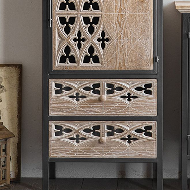 ブラックメタルレッグキャビネットを備えた茶色の産業アクセントキャビネット