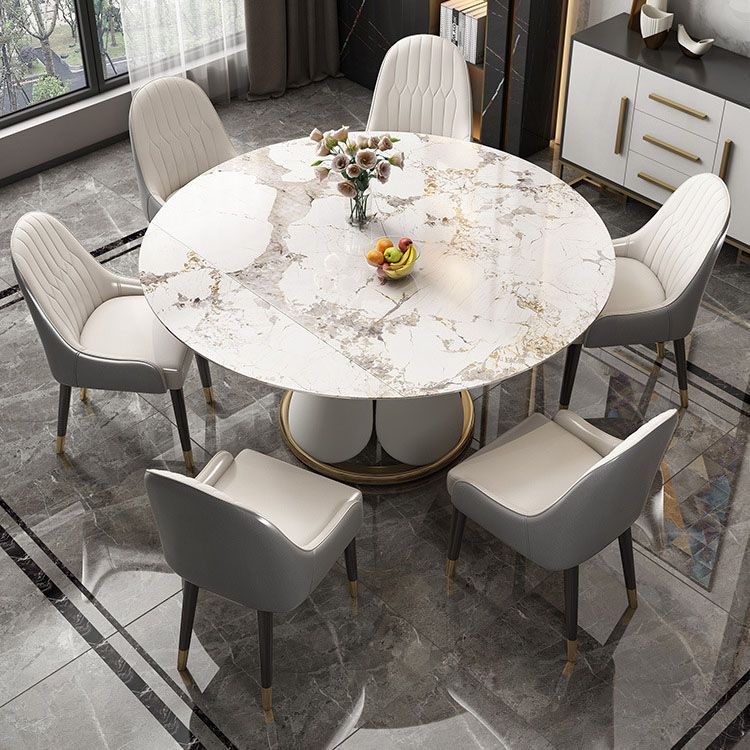 Metal Dining Table Extendable Pedestal Dining Table for Kitchen