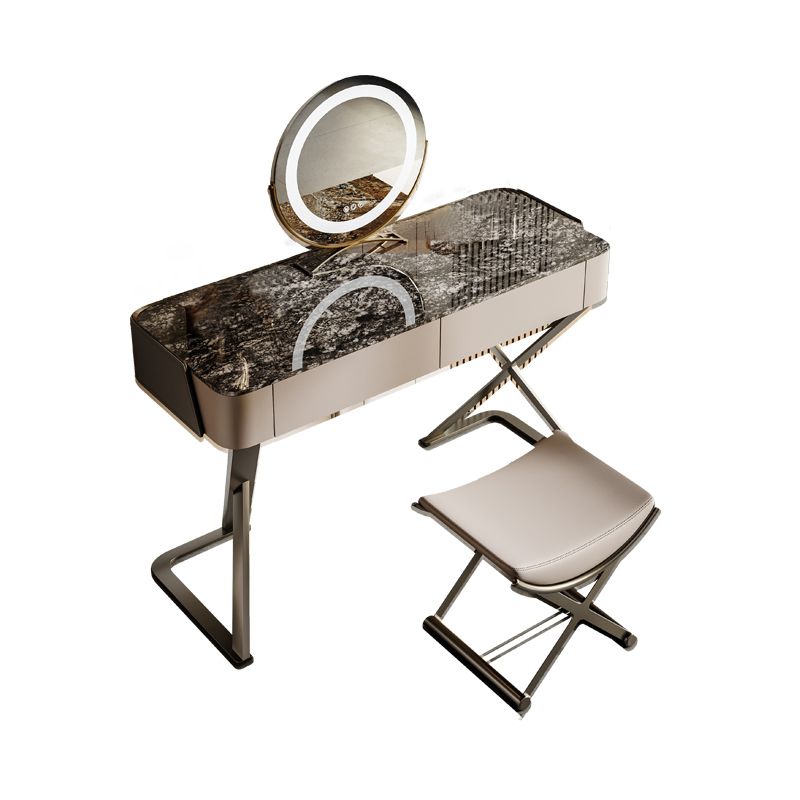 Tavolo da vanità in ardesia a 2 sgabelli da 2-cavanione set con specchio delle luci