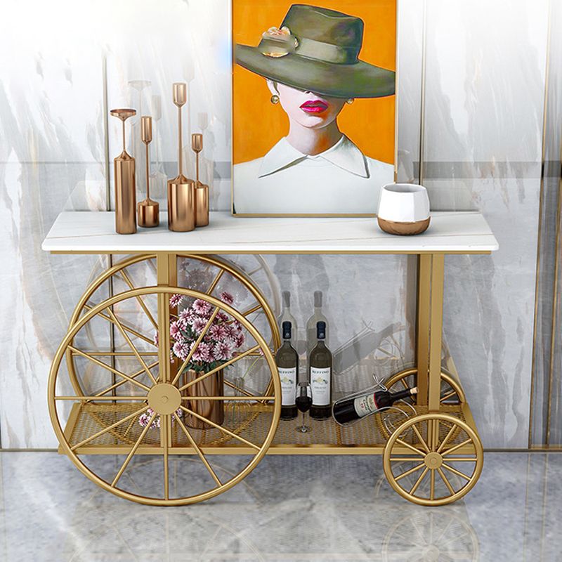 現代の鉄コンソールソファテーブル長方形の大理石のアクセントテーブルとホールの棚付き