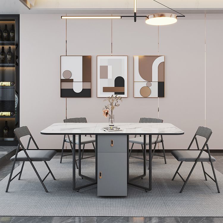 Modern Style Rectangle Dining Table Sintered Stone Drop-Leaf Dining Table with Black Frame Clearhalo ' dining_table' 'Dining Tables & Seating' 'Dining Tables' 'furn' 'furn_dining_table' 'Furniture' 'furniture_dining_table' 'Kitchen & Dining Furniture' 'kitchen&dining_furn' 'kitchen' 'kitchen_dining_table' 1200x1200_b6d2cdc3-16eb-46ba-b3cb-d3b40f65d4ff