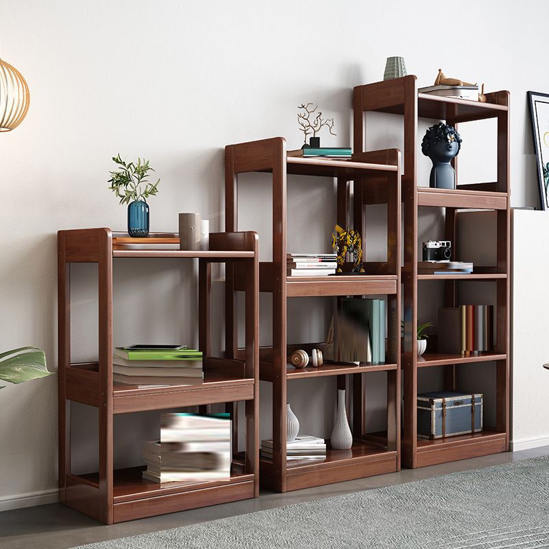 Contemporary Open Shelf Bookcase Rubberwood Bookshelf for Living Room