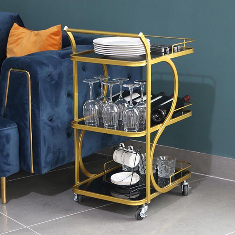 Contemporary Glass Prep Table Rolling Prep Table for Dining Room Clearhalo 'furn' 'furn_kitchen_islands_carts' 'Furniture' 'Kitchen & Dining Furniture' 'Kitchen Islands & Carts' 'kitchen_islands_carts' 1200x1200_b6d49b71-de54-485f-9e28-8e8ddce556a0