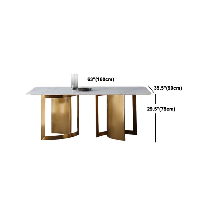 Glam White and Gold Dinette Set 1/4/5/7 Pieces Double Pedestal Dining Table Set Clearhalo 'Dining Room Sets' 'Dining Tables & Seating' 'dining_room_set' 'furn' 'furn_dining_room_set' 'Furniture' 'Kitchen & Dining Furniture' 1200x1200_b6d965f0-e907-4703-85d0-22f687c4fc2a
