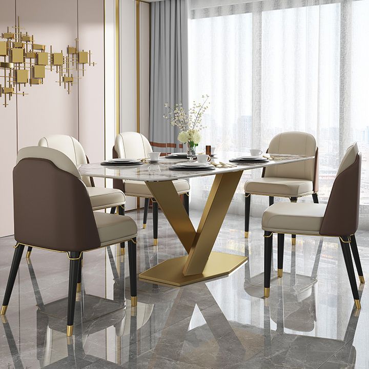 Luxury Sintered Stone Top Dining Table Rectangle Table with Gold Metal Pedestal Clearhalo ' dining_table' 'Dining Tables & Seating' 'Dining Tables' 'furn' 'furn_dining_table' 'Furniture' 'furniture_dining_table' 'Kitchen & Dining Furniture' 'kitchen&dining_furn' 'kitchen' 'kitchen_dining_table' 1200x1200_b6da97b2-aa82-42bf-b74b-db7d75936c55