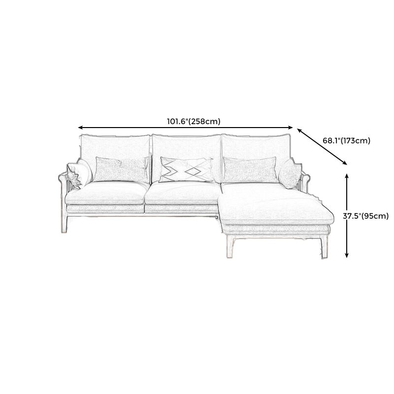 Rustic 37.4"High Cotton-Blend Sectional Pillow Back Sofa with Solid Wood Legs , Beige Clearhalo 'furn' 'furn_sectionals' 'Furniture' 'furniture_sectionals' 'Living Room Furniture' 'Sectionals' 1200x1200_b6dadf6c-13d2-4bf8-b84d-48221a4400cf