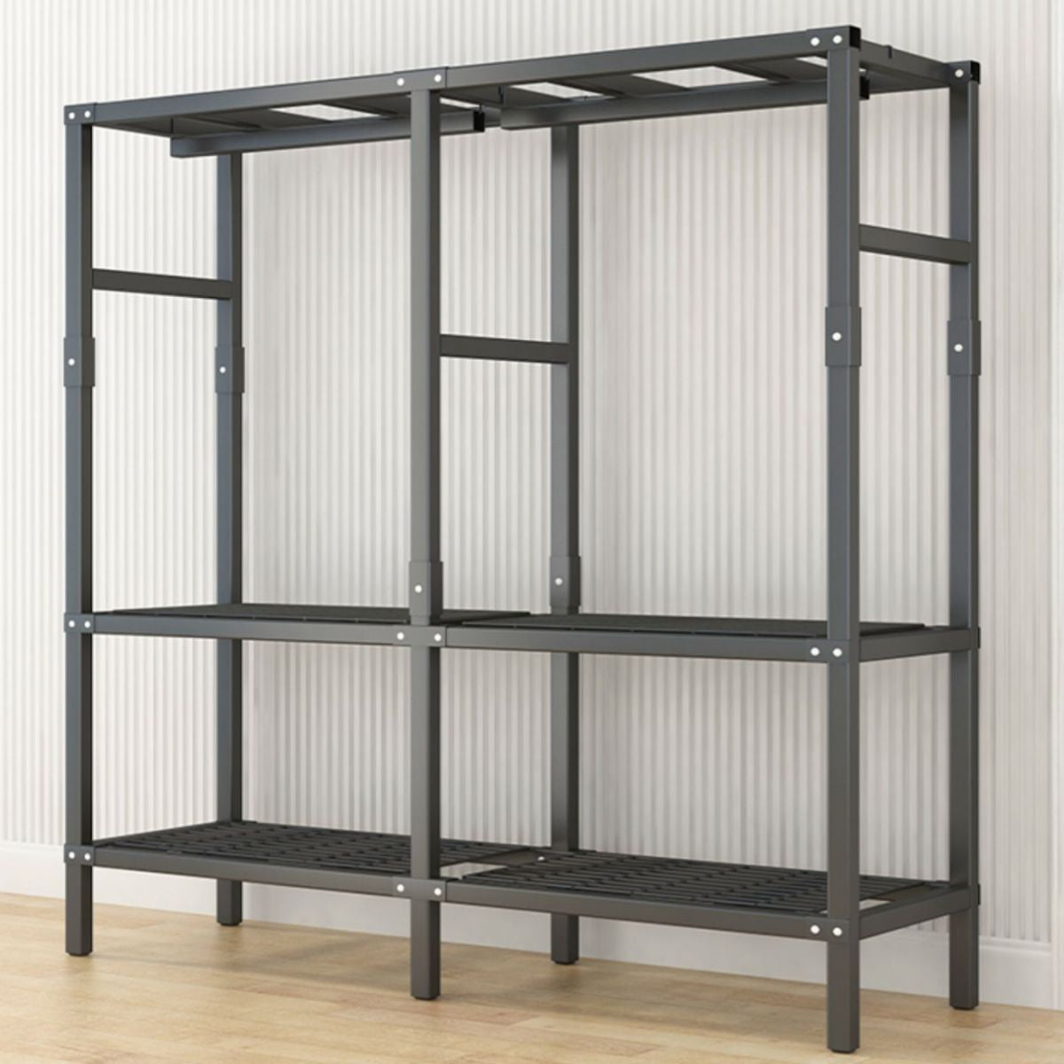 Moderne stijl vrijstaande garderobe Armoire metalen garderobe met planken en kledingrail