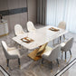 Glam Sintered Stone Kitchen Dining Table Rectangle Standard Dining Table with Pedestal Base Clearhalo ' dining_table' 'Dining Tables & Seating' 'Dining Tables' 'furn' 'furn_dining_table' 'Furniture' 'furniture_dining_table' 'Kitchen & Dining Furniture' 'kitchen&dining_furn' 'kitchen' 'kitchen_dining_table' 1200x1200_b6dc7948-0b59-4240-a119-e30c5d4a1b60