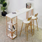 Table de pub moderne à hauteur de bar avec plateau en faux marbre blanc et 3 étagères