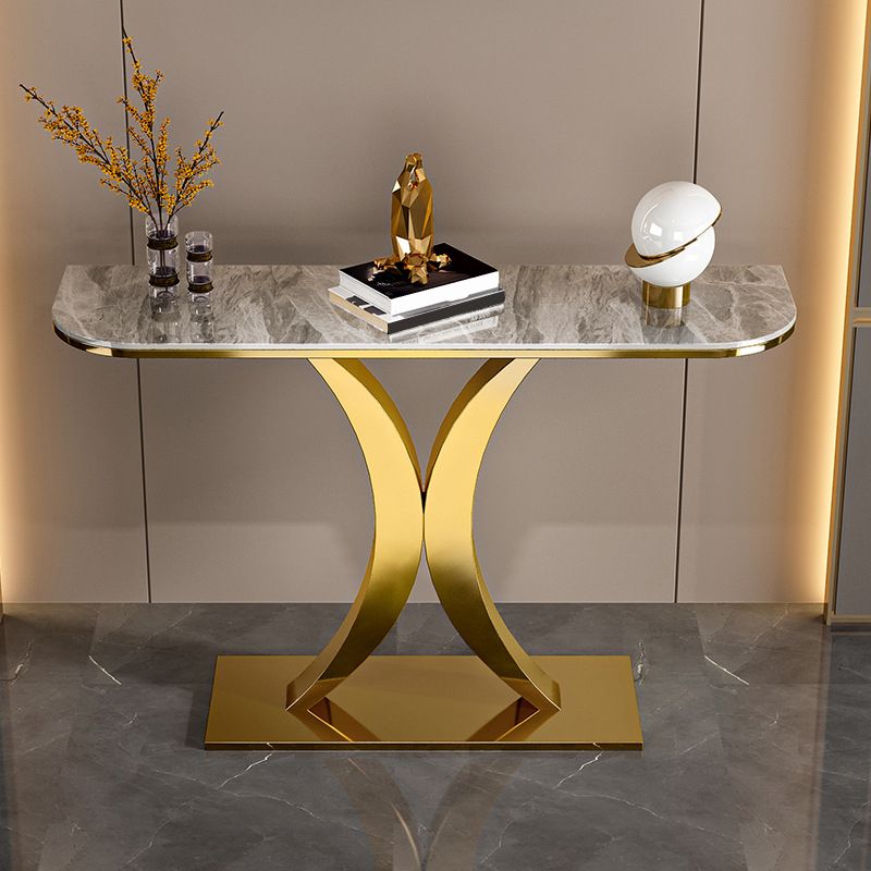 12 Inch Wide Glam Accent Table Half Moon Metal Console Table for Hall