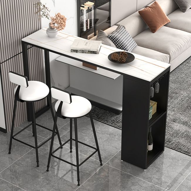 Industrial Iron Bar Table Faux Marble Rectangle Top 41.3"H Bistro Table with Storage Clearhalo 'Bar Furniture' 'Bar Tables' 'bar_tables' 'furn' 'furn_bar_tables' 'Furniture' 'furniture_bar_tables' 'Kitchen & Dining Furniture' 1200x1200_b6e8dcf0-d8d3-4928-b551-7dd158341ffc