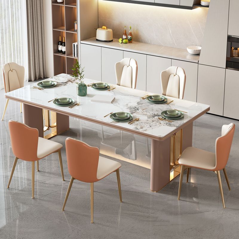 Modern Style 1/4/5/6/7 Pieces Dining Room Table Rectangle Stone Furniture in White Clearhalo 'Dining Room Sets' 'Dining Tables & Seating' 'dining_room_set' 'furn' 'furn_dining_room_set' 'Furniture' 'Kitchen & Dining Furniture' 1200x1200_b6ecb26c-5be6-445a-a84c-9812a72e5e0e