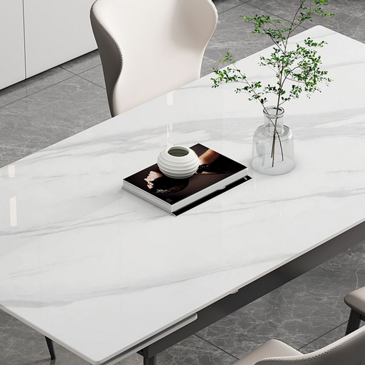 Contemporary 1/2/5/7 Pieces Furniture Rectangle Stone Dining Set in White Clearhalo 'Dining Room Sets' 'Dining Tables & Seating' 'dining_room_set' 'furn' 'furn_dining_room_set' 'Furniture' 'Kitchen & Dining Furniture' 1200x1200_b6f79726-d74b-4aa7-94f6-3e9082ecea74