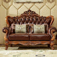 Sofá de brazo acampanado con asiento dividido tradicional con mechones adornados con almohadas en marrón