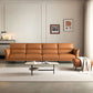 Modern Genuine Leather Sewn Pillow Back Flared Arm Sofa For Living Room
