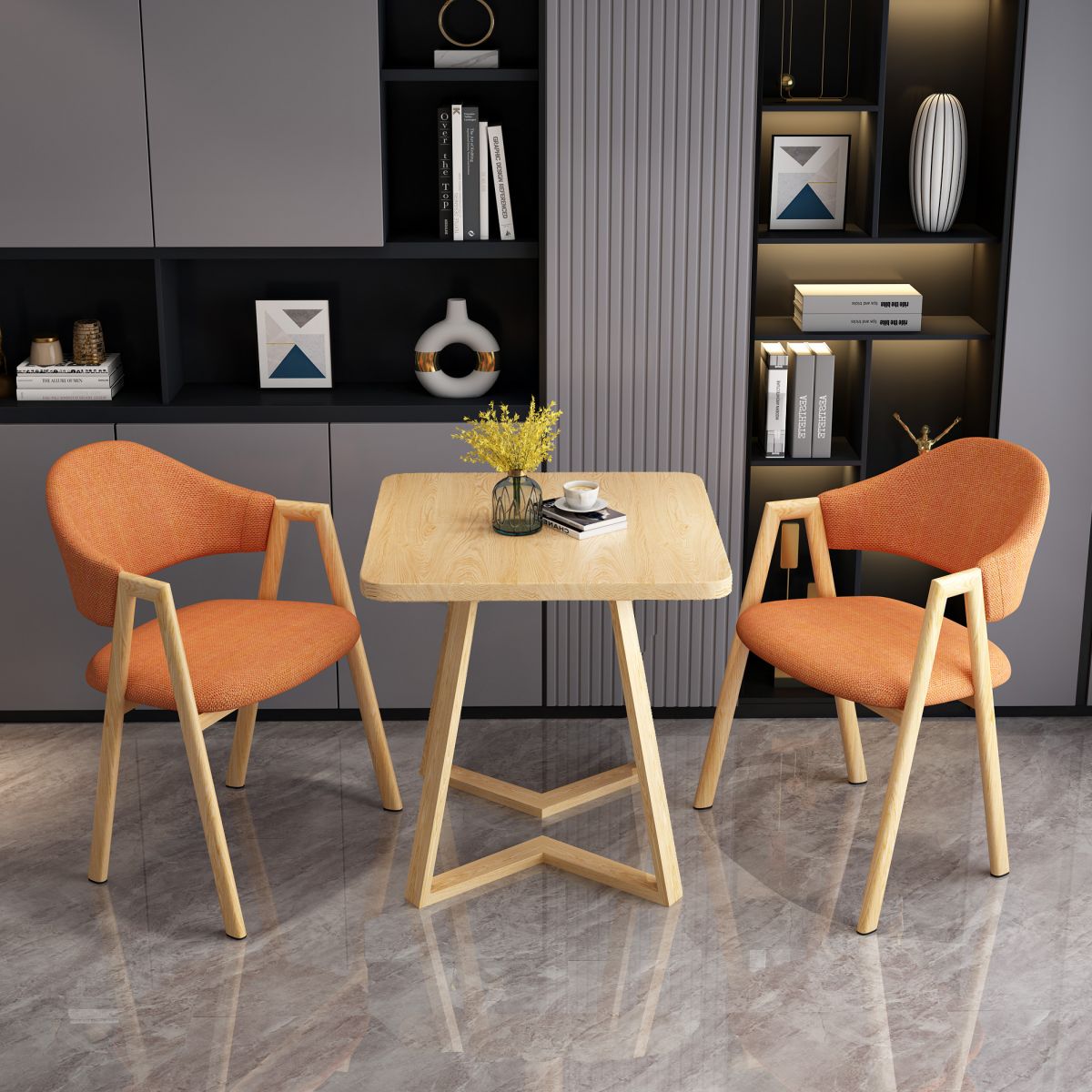 Mesa de comedor de madera moderna, mesa de comedor cuadrada con pedestal doble para el hogar