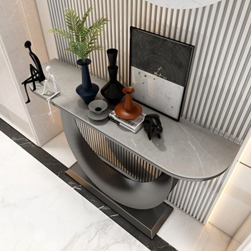 Tavolo di divano console di ferro moderno Stone Mezza Luna Console Tavolino per Hall
