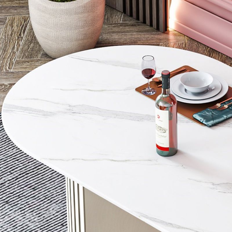 Tavolo da pranzo ovale in pietra sinterizzato tavolo da pranzo moderno con doppio piedistallo