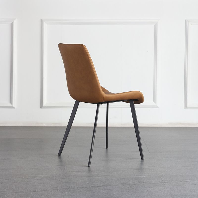 Contemporary Style Leather Dining Chairs Solid Back Chairs with 4 Black Legs (Set of 2) Clearhalo ' kitchen&dining_furn' 'Dining Chairs' 'Dining Tables & Seating' 'dining_chair' 'furn' 'furn_dining_chair' 'Furniture' 'furniture_dining_chair' 'Kitchen & Dining Furniture' 'kitchen' 1200x1200_b6fd22b0-99f2-448b-be62-a327aec6f753