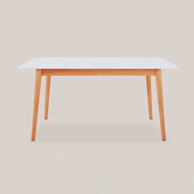 4つの木製の脚のあるモダンな長方形のダイニングテーブル焼結石上部テーブル