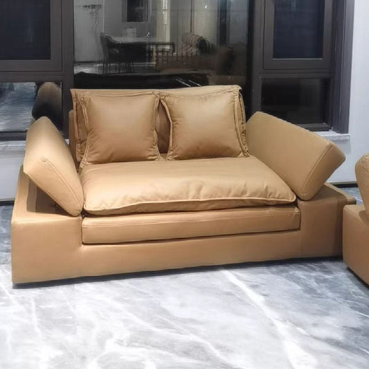 Modern Faux Leather Sectional Tan Cushion Back Sofa for Living Room Clearhalo 'furn' 'furn_sectionals' 'Furniture' 'furniture_sectionals' 'Living Room Furniture' 'Sectionals' 1200x1200_b7056a3b-323f-4582-bf70-8b6b72f82417
