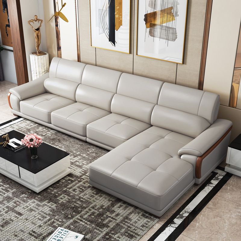 Nordic Style Sofa Bed Leather in Beige/grey/beige Cushioned Back Sofa