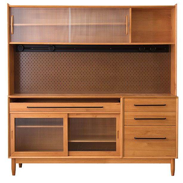 Pine Wood Living Room Sideboard Cabinet Modern Credenza with Drawers and Glass Door Clearhalo 'buffet_sideboard' 'Buffets & Sideboards' 'furn' 'furn_buffet_sideboard' 'Furniture' 'furniture_buffet_sideboard' 'Kitchen & Dining Furniture' 1200x1200_b70a9d98-cff6-4ecd-9304-dec67e519733