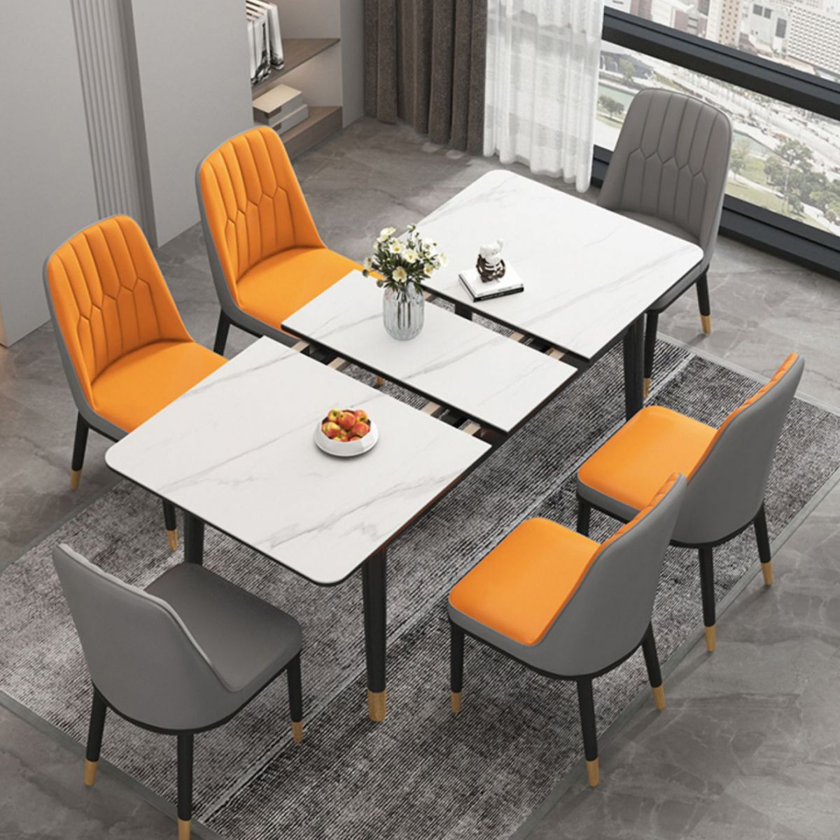 Extendable Sintered Stone Dining Table in White Modern Table with 4 Legs for Restaurant Clearhalo ' dining_table' 'Dining Tables & Seating' 'Dining Tables' 'furn' 'furn_dining_table' 'Furniture' 'furniture_dining_table' 'Kitchen & Dining Furniture' 'kitchen&dining_furn' 'kitchen' 'kitchen_dining_table' 1200x1200_b717906f-f019-4aa6-9382-19b12d940292