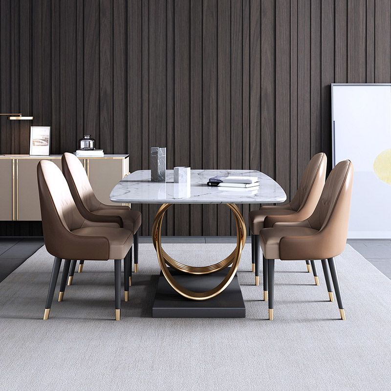 Glam Rectangle Dining Table Set 1/4/5/6/7 Pieces Dinette Set with White Stone Top Clearhalo 'Dining Room Sets' 'Dining Tables & Seating' 'dining_room_set' 'furn' 'furn_dining_room_set' 'Furniture' 'Kitchen & Dining Furniture' 1200x1200_b719d13f-5f08-423c-ba64-e3323f68031a