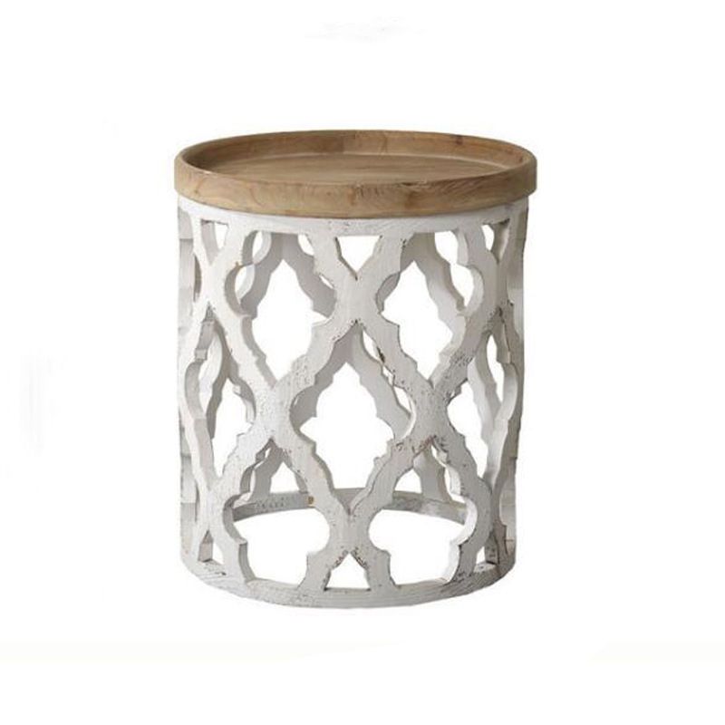 Rustic Drum Side Table Solid Wood Sofa Side Accent Table in Distressed White Clearhalo 'Coffee & Accent Tables' 'End & Side Tables' 'end_side_tables' 'furn' 'furn_end_side_tables' 'Furniture' 'Living Room Furniture' 1200x1200_b71a041b-c93b-46a1-b8f3-0543a0c4a9fe