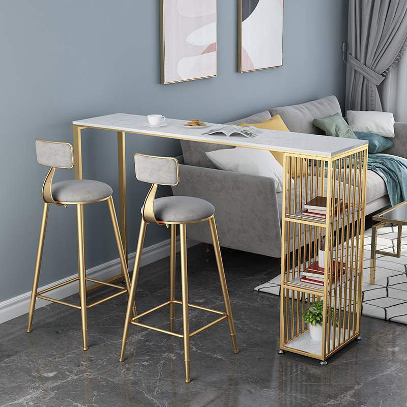 Glam Rectangle Pub Table 3-shelf Faux Marble Bar Height Table with Metal Base Clearhalo 'Bar Furniture' 'Bar Tables' 'bar_tables' 'furn' 'furn_bar_tables' 'Furniture' 'Kitchen & Dining Furniture' 1200x1200_b71b4787-25b0-4c53-98e8-b43769fa04be