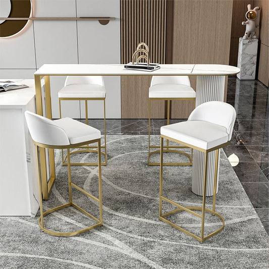 Glam White Bar Pub Table Set 1/5 Pcs Metal Base Bar Table and Stools