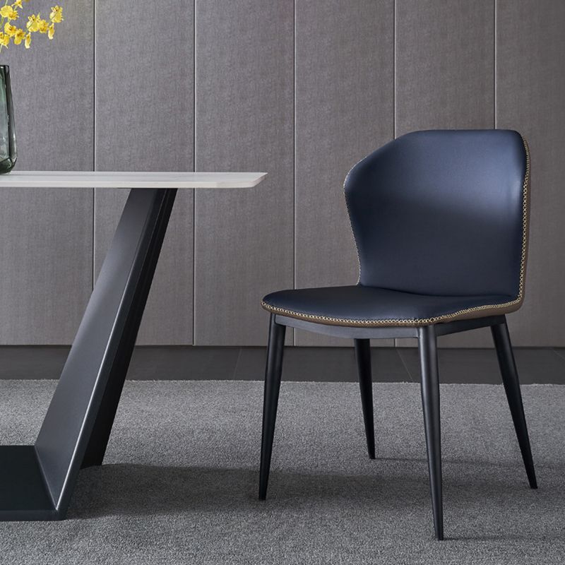 Metal Indoor Upholstered Dining Chair Metallic Finish Wingback Side Chair