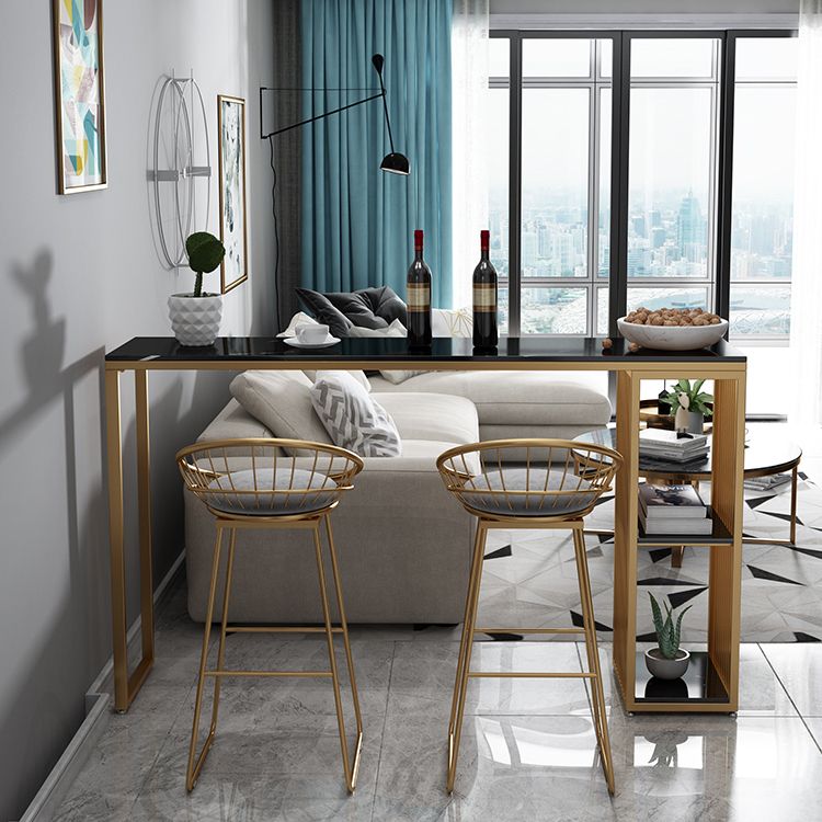 Marble Bar Table with Rectangle Table Top Double Pedestal Table with 41.3-inch Height Clearhalo 'Bar Furniture' 'Bar Tables' 'bar_tables' 'furn' 'furn_bar_tables' 'Furniture' 'furniture_bar_tables' 'Kitchen & Dining Furniture' 1200x1200_b721dd19-5159-4b7f-ae71-b8d259d01cf8
