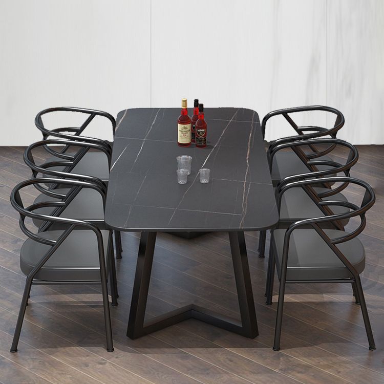 Industrial Style Sintered Stone Dining Table Black Rectangle Table with Sled Base for Dinning Room Clearhalo ' dining_table' 'Dining Tables & Seating' 'Dining Tables' 'furn' 'furn_dining_table' 'Furniture' 'furniture_dining_table' 'Kitchen & Dining Furniture' 'kitchen&dining_furn' 'kitchen' 'kitchen_dining_table' 1200x1200_b72314b4-6180-4d1d-a277-2fa79829a5c6