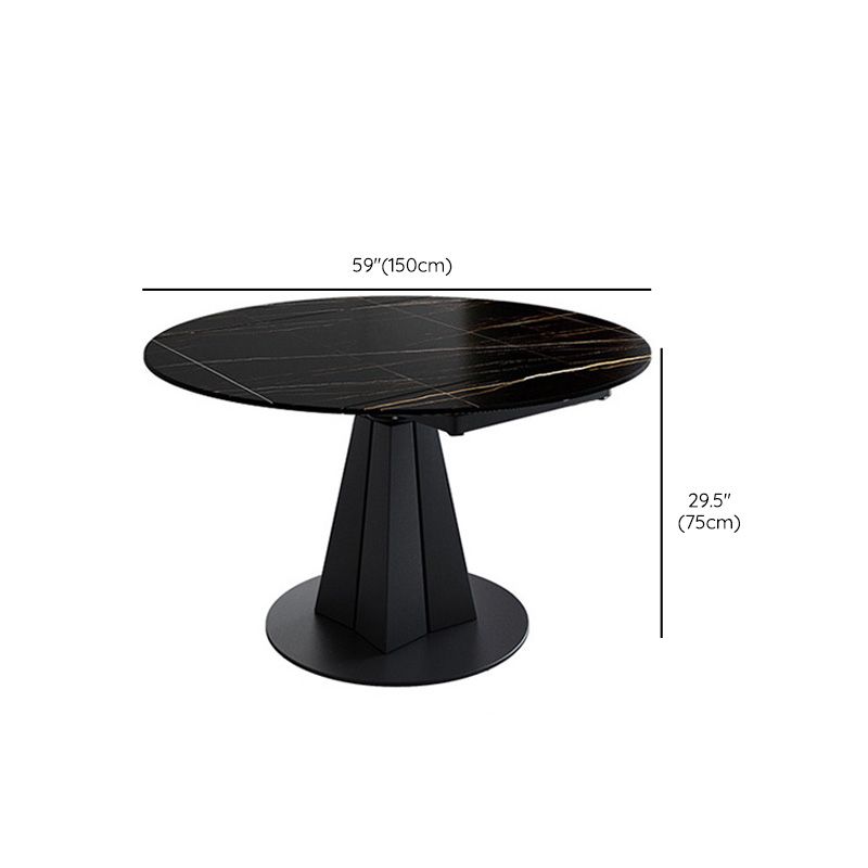 Contemporary Round Dining Table Sintered Stone Table with Metal Base for Kitchen