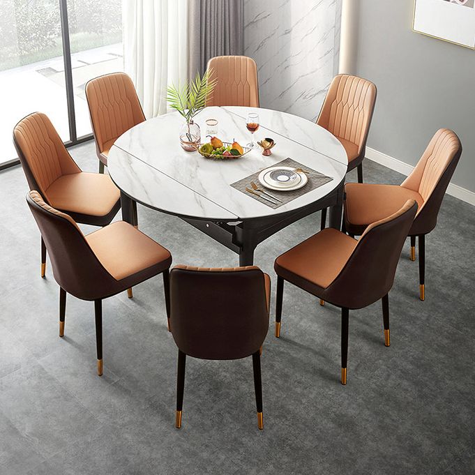Sintered Stone Dining Table Round Drop-Leaf Dinner Table for Dining Room Clearhalo 'Dining Tables & Seating' 'Dining Tables' 'dining_table' 'furn' 'furn_dining_table' 'Furniture' 'Kitchen & Dining Furniture' 1200x1200_b7270589-bce3-4b47-9798-a5751d8464c6