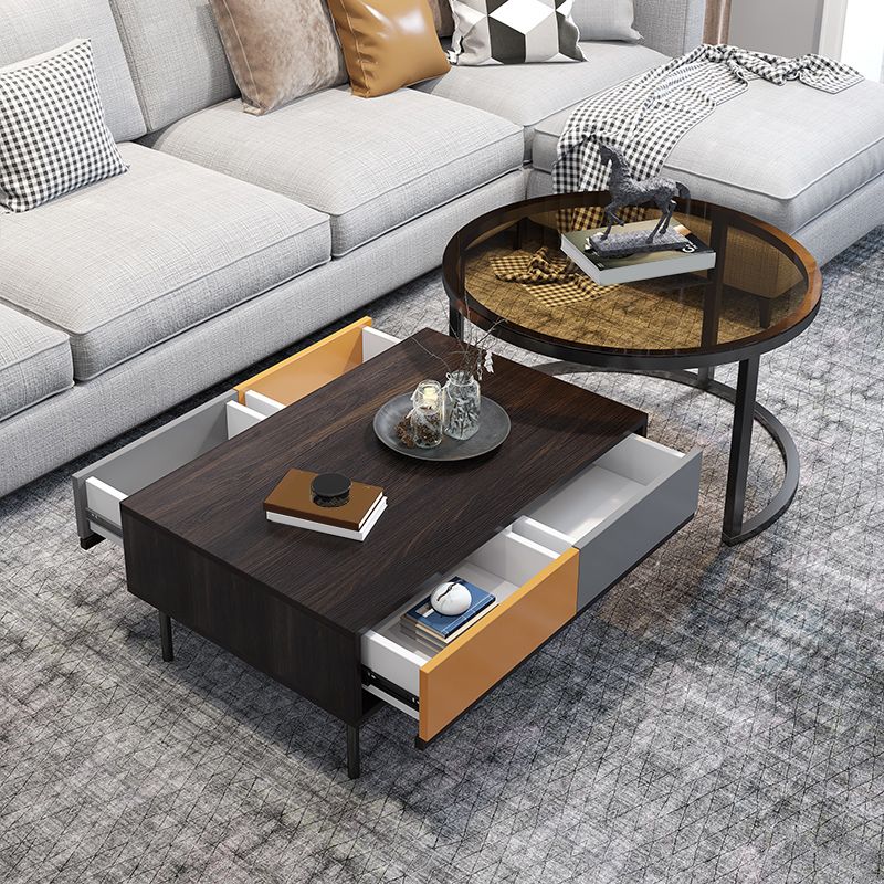 Modern 4 Legs Cocktail Table with 4 Drawers Glass & Wood 2 Nesting Coffee Table Set Clearhalo 'Coffee & Accent Tables' 'Coffee Tables' 'coffee_tables' 'furn' 'furn_coffee_tables' 'Furniture' 'Living Room Furniture' 1200x1200_b728cf10-62a8-49bc-8a36-1e512d7e484d