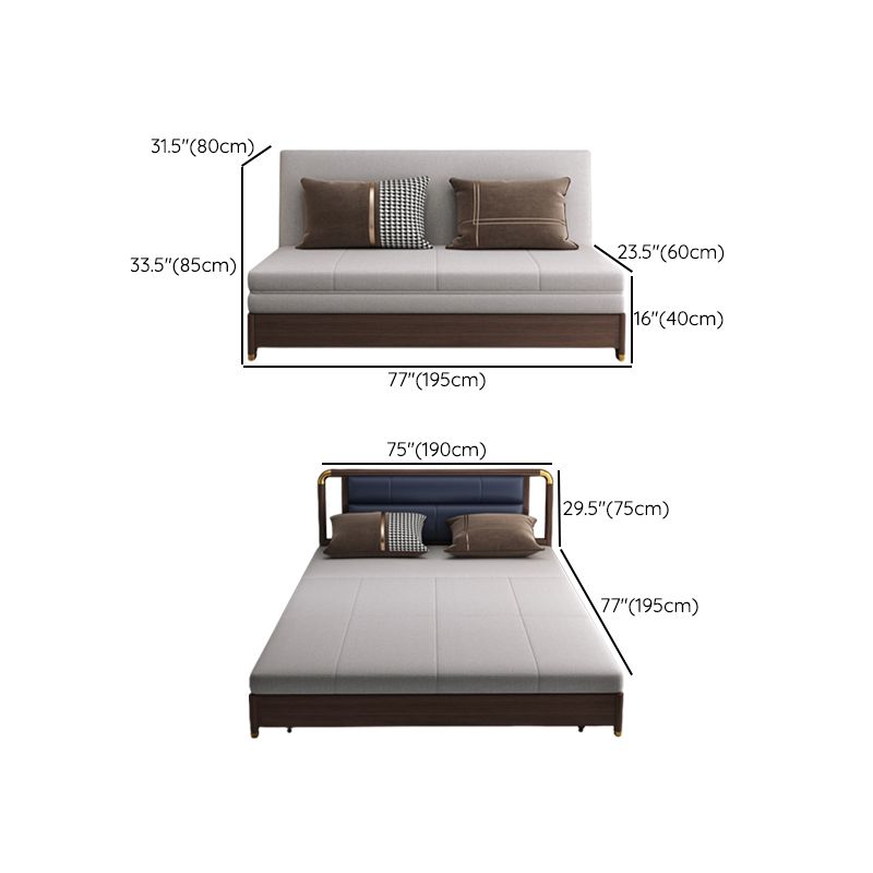 Divano letto in legno in legno massiccio di divano di lino convertibile in grigio